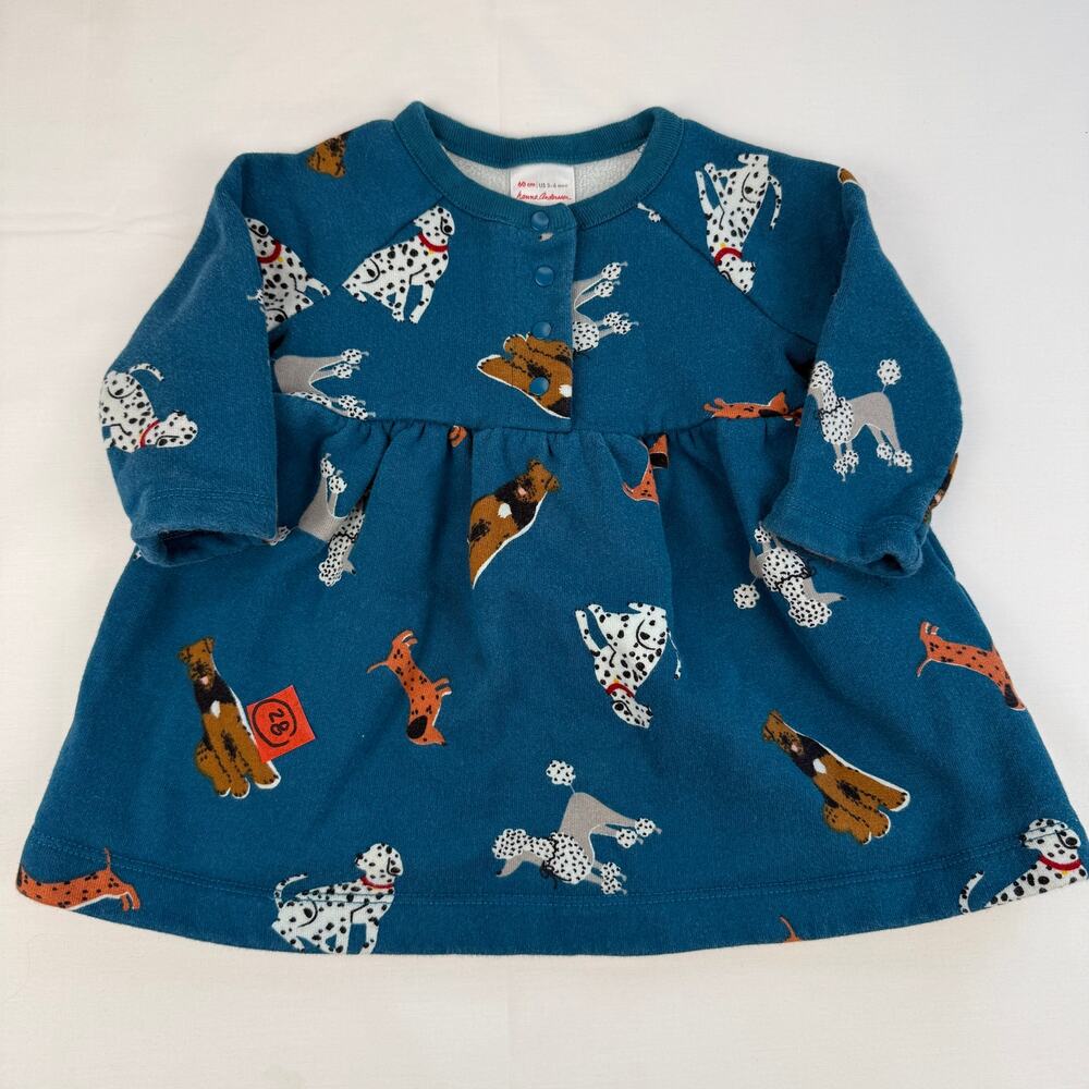Hanna Andersson Dog Print Sweatshirt Tunic Dress Blue Baby Girl 3-6‎ Months